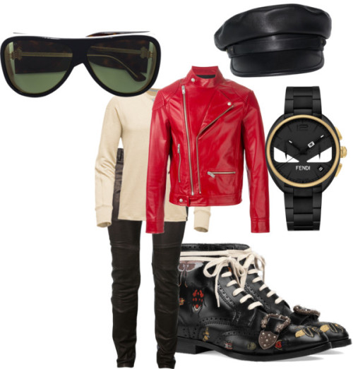 urban biker by louisjames featuring mens bike pantsMaison Margiela mens red leather biker jacket, $1