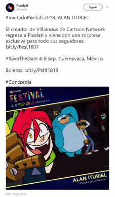 nightfurmoon:  HYPEEE Alan’s gonna give a conference in Pixelatl someday between the 4 and 8 of September!! He always brings surprises to these conferences, and now with the pilot just around the corner I’m sure he’ll give news about it! Or if not