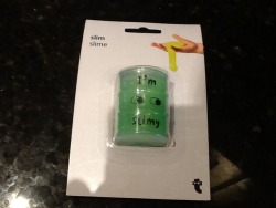 snowcatmoon:Everything about this slime I got for Christmas is so me… So tumblr… the side eyes? the overly minimalistic package design? “I’m slimy”? even the little tumblr logo with eyes at the bottom…