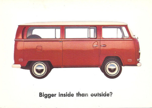 DDB, advertising postcards for VW Station Wagon, 1960s. The term “station wagon” was the vehicle hot