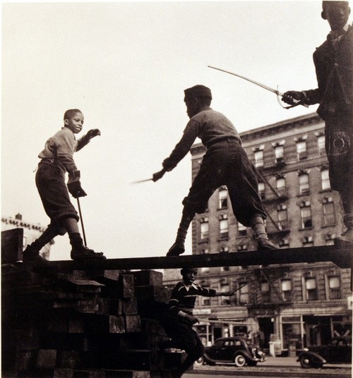 ~1930 Harlem boys play sword fight by Aaron Siskind.