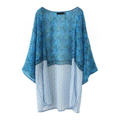 Blue Tribal Print Open Front ¾ Length Sleeve Kimono ❤ liked on Polyvore (see more open front 