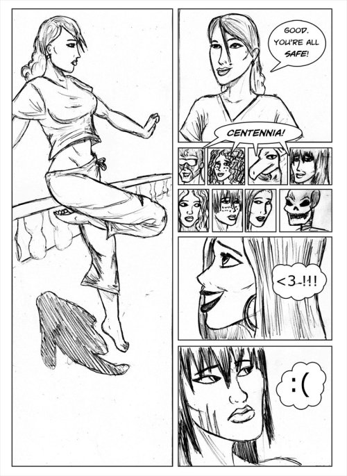 Kate Five vs Symbiote comic Page 205 by cyberkitten01   Centennia returns :)  Everyone is pleased to see her, maybe some a little too pleasedCentennia, Captain Evening, Blue Knight, Jung-La and Merv the Griffin appear courtesy of @cosmicbeholder   