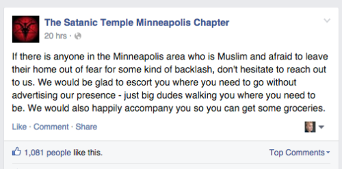 noetickal:  Satanic Temple Offers To Protect Muslims Fearing Backlash In Minneapolis And San Jose