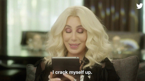 Porn photo blairwitchz: Cher reads her own tweets.