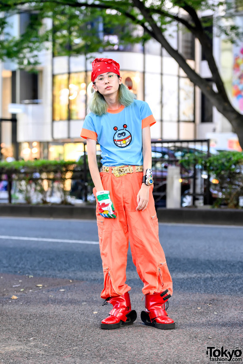 Japanese fashion shop manager Muyua on the street in Harajuku wearing vintage fashion by several 199