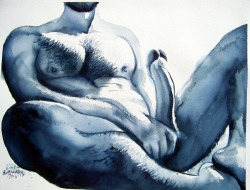 hairyartist:  “indigo erection” watercolor