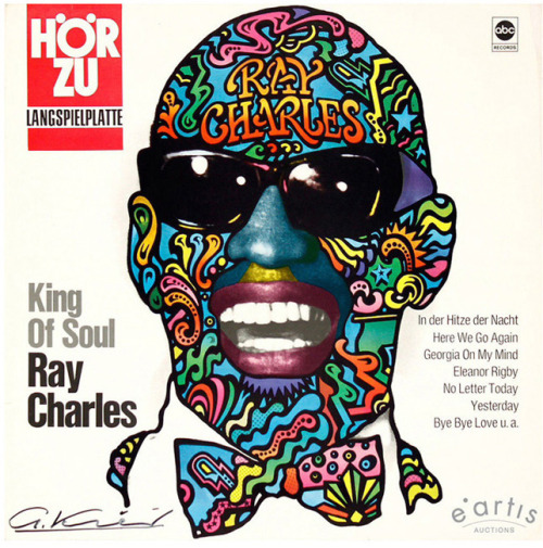 Günther Kieser, artwork for album cover King of Soul Ray Charles, 1968. Signed. Germany. For Hör Zu 