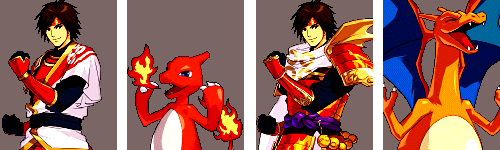 shotamune:Pokémon Conquest: Yukimura + Charmeleon and Charizard