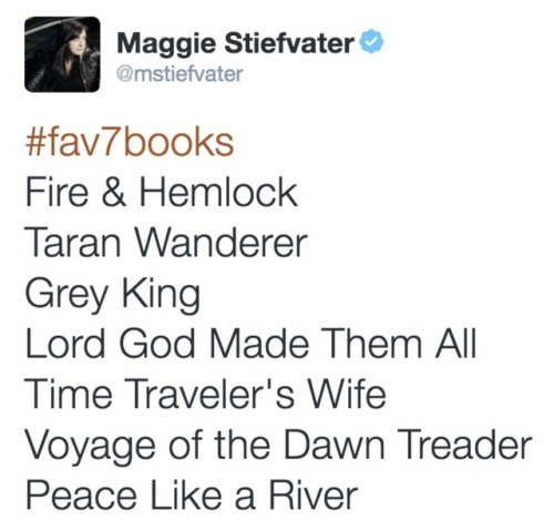 the-forest-library:The Maggie Stiefvater Seven Favorite Books ProjectI’ve read a few books rec