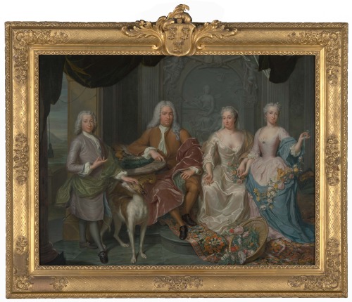 Portret van Abraham van Hoogenhouck and his family by Hieronymus van der Mij, 1742