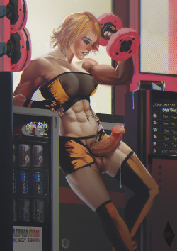 the&ndash;kite:  Speed painting commission for Supro! Starring the gorgeous Rylee working out in the Alpha Bitches gym close to an energy drinks vending machine. She could use the refreshment!. Next picture may be a Vault-Girl! Rylee belongs to Supro 