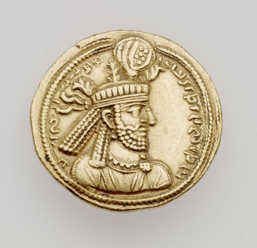 ancientpeoples:Sasanian coin, Iran, A.D. 293–303(reign of Narses)Obverse:  Bust of Narses wearing a 