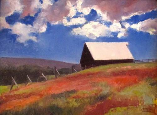 urgetocreate:Gary Ernest Smith, Barn on the Hill, ca. 2015, Oil on Linen, 12 x 16 in., Altamira Fine