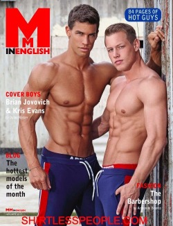 shirtless-people:  Shirtless hunks brian jovovich and kris evans shirtless on the cover of  MM in English - January 2015 http://ift.tt/2oRYcOP