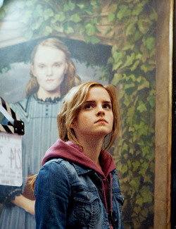 harrypottergif:  Emma Watson behind the scenes of Harry Potter and the Deathly Hallows: Part 2 (2011)