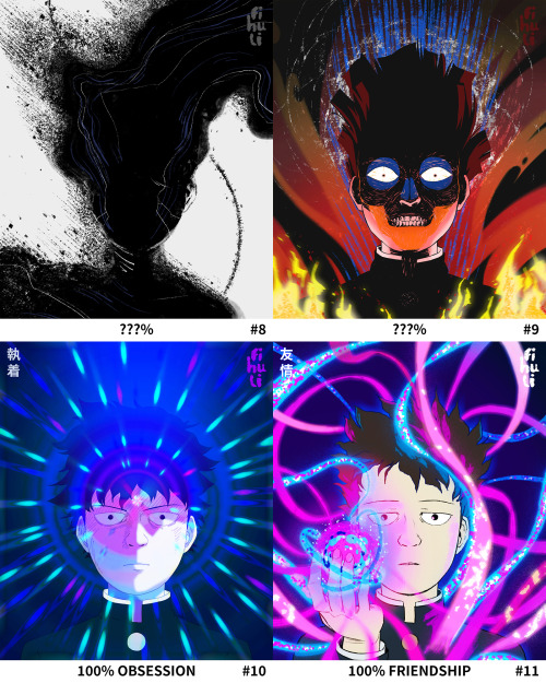 zivazivc: MOB PSYCHO 100 EXPLOSION SERIES A series of portraits of all of the explosions from Mob Ps