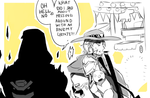 genbooty:    this was someone highlight, reaper had a double kills then turn around and saw mccree with an enemy genji, he did a cheer emote for genji and reaper just one shot genji while mccree watch in pain lol it was funny.    