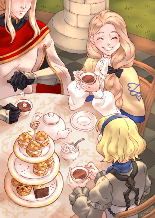 tada! the full piece i drew for Mercedes zine ☕️✨it’s so sweet how Mercie, Jeritza and Constance wer