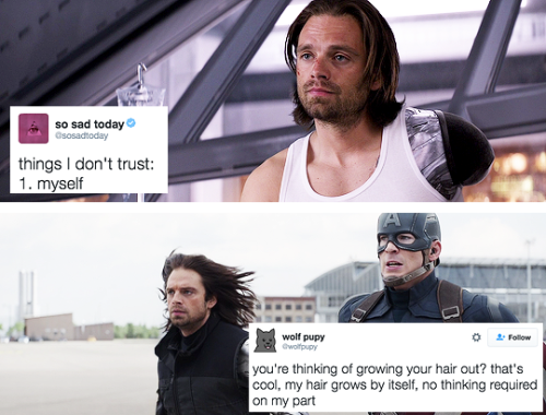 captaincentenarian:Bucky + Tweets (part 2)[Bucky part 1] [Steve version]