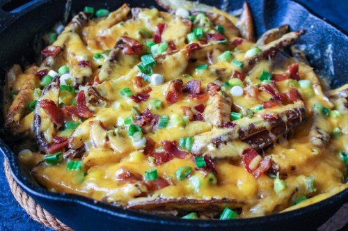 Porn Pics foodfuckery:  Skillet Oven Fries with Cheddar,