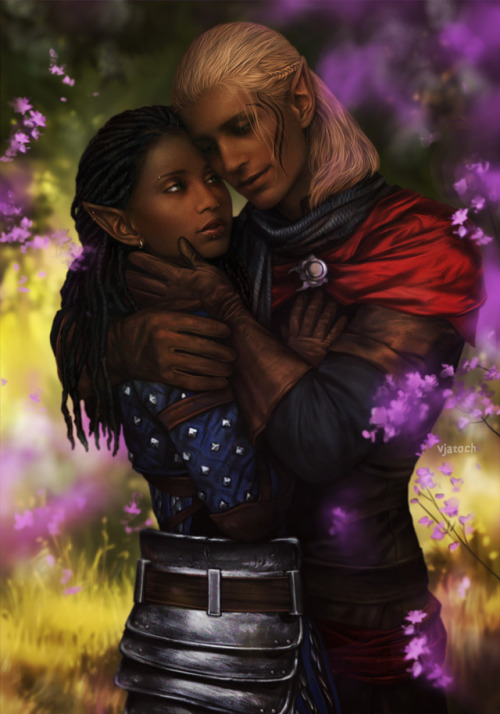 princessbatteringram:I got this absolutely lovely piece of Zevran and my Warden, Lia Tabris, from @v