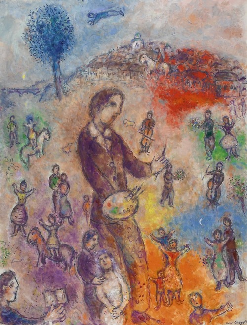 La Fête du peintre (c.1978). Marc Chagall (Russian-French, 1887-1985). Tempera, pastel and bru