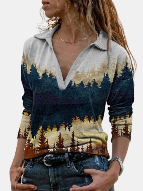 jollytyrantwhispers:Long sleeves Blouse in Landscape Print to create che oniric look in Fall &amp; W