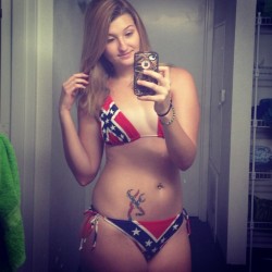 r3dn3ck-girl:  Flags on flags on flags. ❤️💙❤️ #rebelflag #confederateflag #rebel #confederate #bikini #redneck #flag #tattoo #browning #redwhiteblue #merica #pooltime #college #realtree #camo #woodlandcamo #iphone #teamiphone #teamtatted #countrygirl