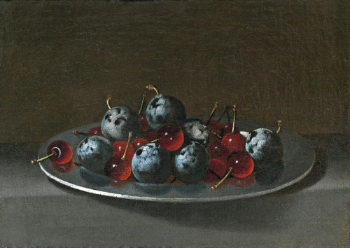 bellswithin: Juan van der Hamen y León, Plato con ciruelas y guindas (Plate with plums a