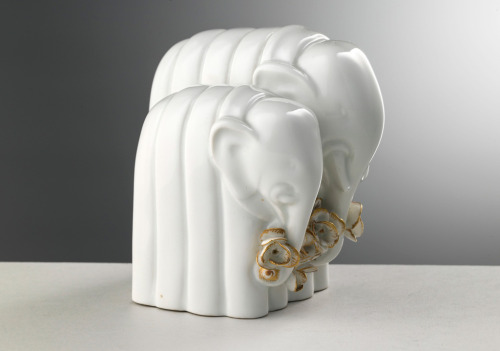 Gio Ponti, un-dated letter with sketches of elephants &amp; Pair of Elephants, 1926/1928. Porcelain 