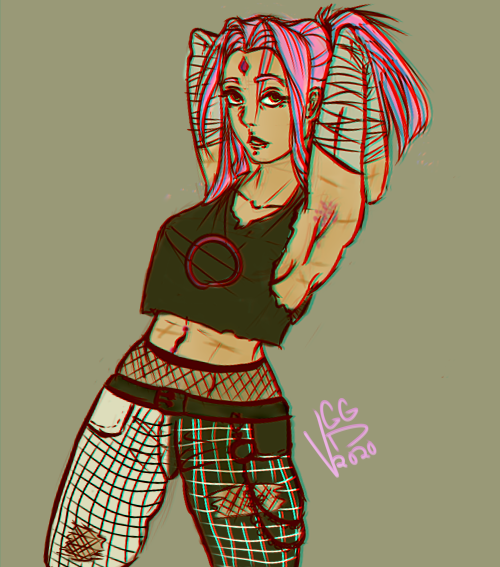 HC: grunge/punk Sakura AU with a splash of body positivism (scars and body hair) 
