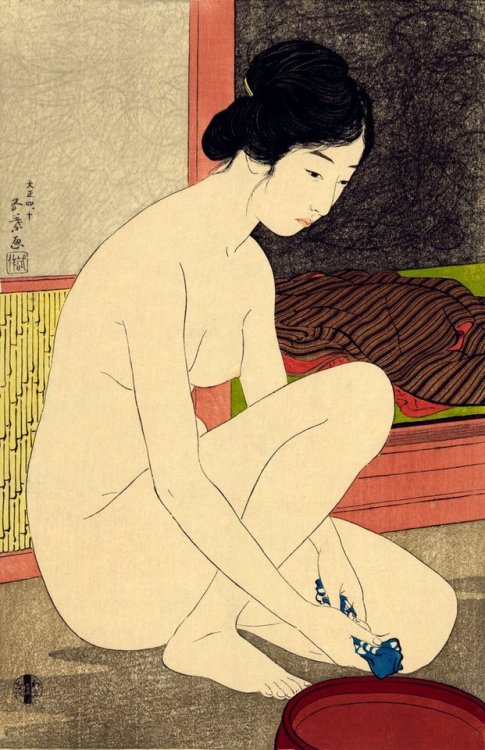 huariqueje: Woman after bath    -    Goyō Hashiguchi ,1920. Japanese,  1880