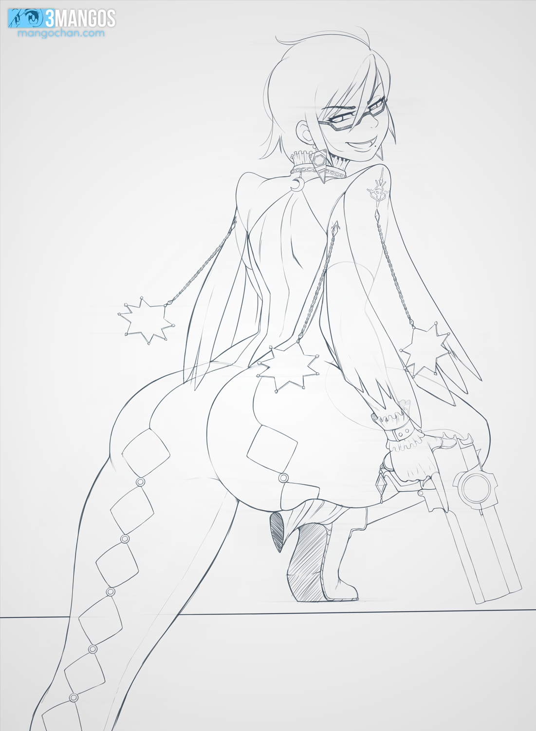 This weeks Patreon raffle pick was Bayonetta. I drew her Bayonetta 2 outfit since