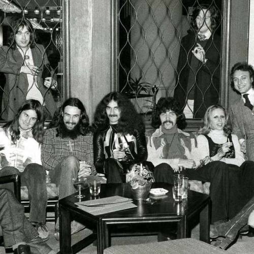 italian-tour:Black Sabbath standing in the hotel, Rome, February 1973.