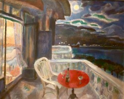 alongtimealone:   Jan Sluijters (Dutch 1881-1957), Moonlit Night. View of Montreux and Chilloi Castle, 1954. Oil on canvas, 46 x 78 cm.  