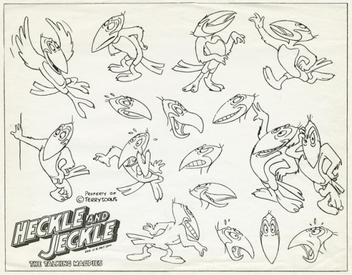 Some Terrytoons model sheets. Heckle and Jeckle and Mighty Mouse probably were their most famous cha