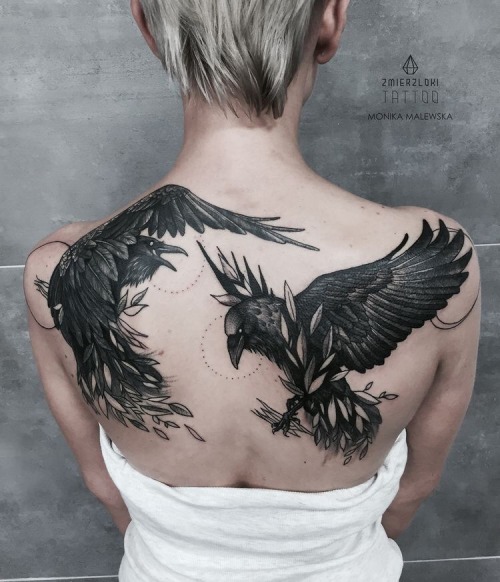 bean-chaointe:Odin’s Ravens || tattoo by Monica Malewska