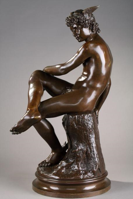 ganymedesrocks:  Pierre Marius Montagne (1828-1879)Figural bronze of seated MercuryBorn