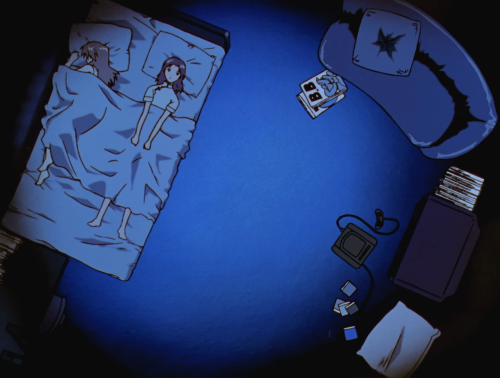 qmisato:recurring visual imagery: sleepover + aerial viewneon genesis evangelion, dir. hideaki ann