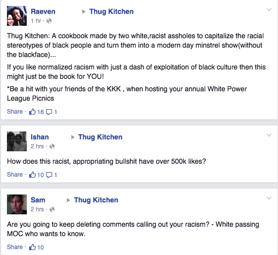 cocoamoon:  takingbackourculture:  Some comments on Thug Kitchen’s Facebook page