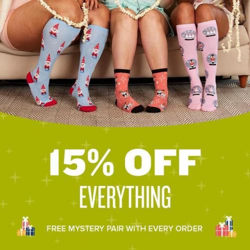 All sale items are an additional 25% off, all orders get a FREE MYSTERY PAIR and regular priced sock
