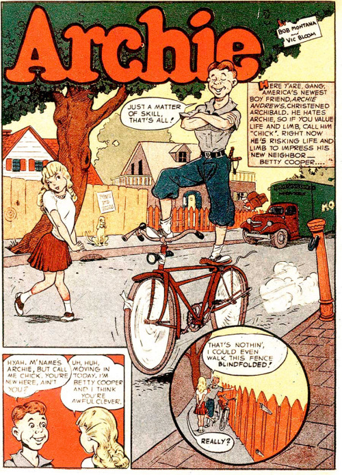 vintagegeekculture: Archie meets Betty for the first time in the very first Archie story in PEP #22.