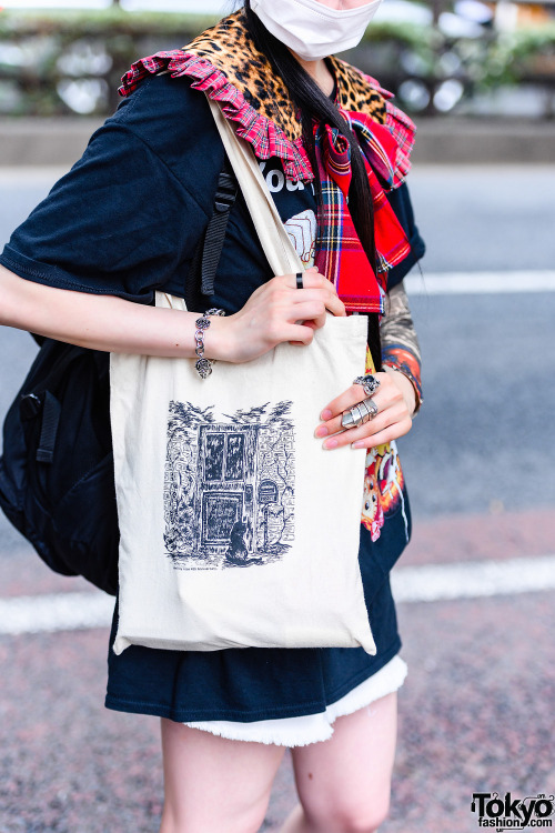 tokyo-fashion: Japanese idol Kashiko Koko on the street in Harajuku wearing a HEIHEI plaid collar ov