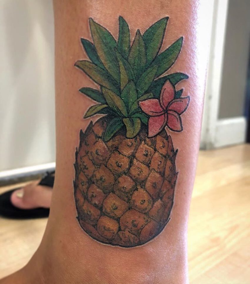 Traditional pineapple tattoo on the arm  Tattoogridnet