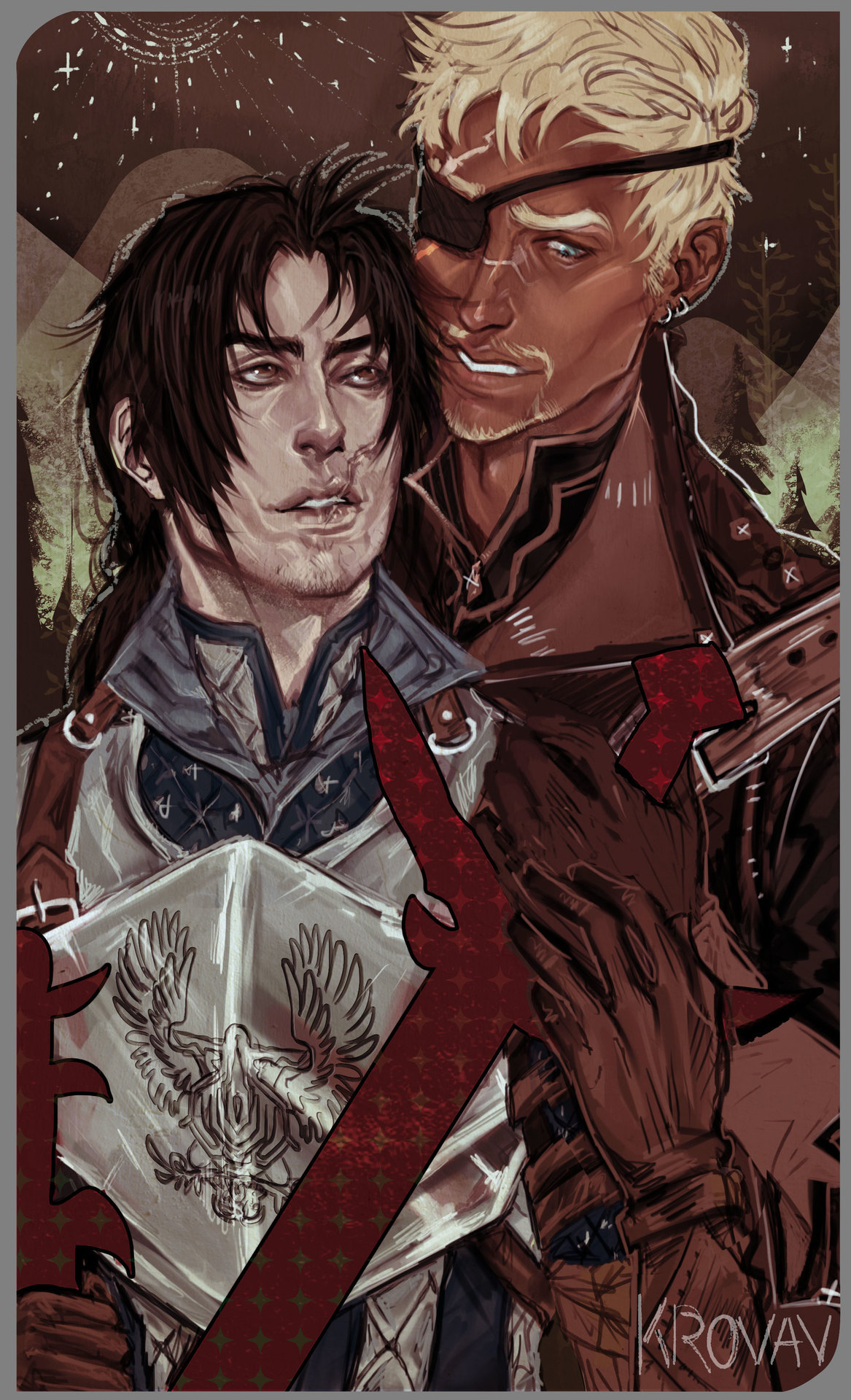 A warm and cool toned version of a tarot card commissioned by Zone of the characters
