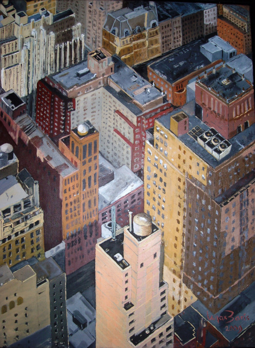 New York, Bird&rsquo;s eye view   -   Max Baris , n/dDutch, b.1945-Oil on linen,45 x 60 cm.
