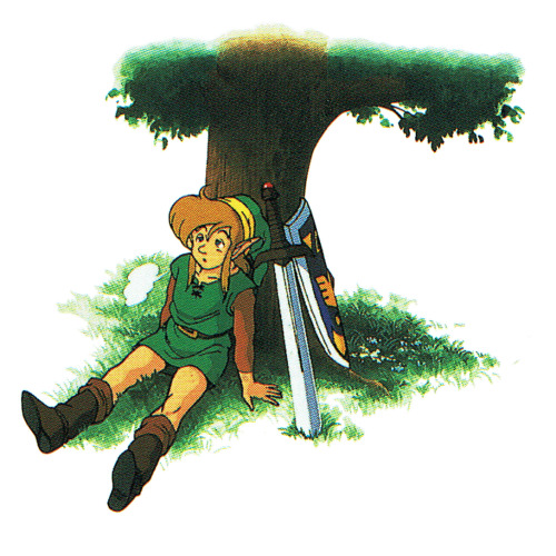 thevideogameartarchive:The final bit of artwork from Zelda: Link’s Awakening - Link relaxing![The Vi