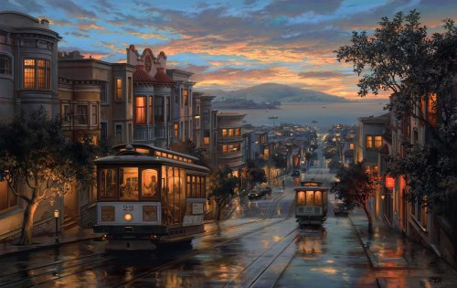 Cable Car Heaven  -   Evgeny Lushpin  1966-Russian painter 