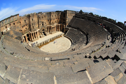 via-appia: via-appia: Roman theater at Bosra, Syria - one of the largest Roman theaters and the best